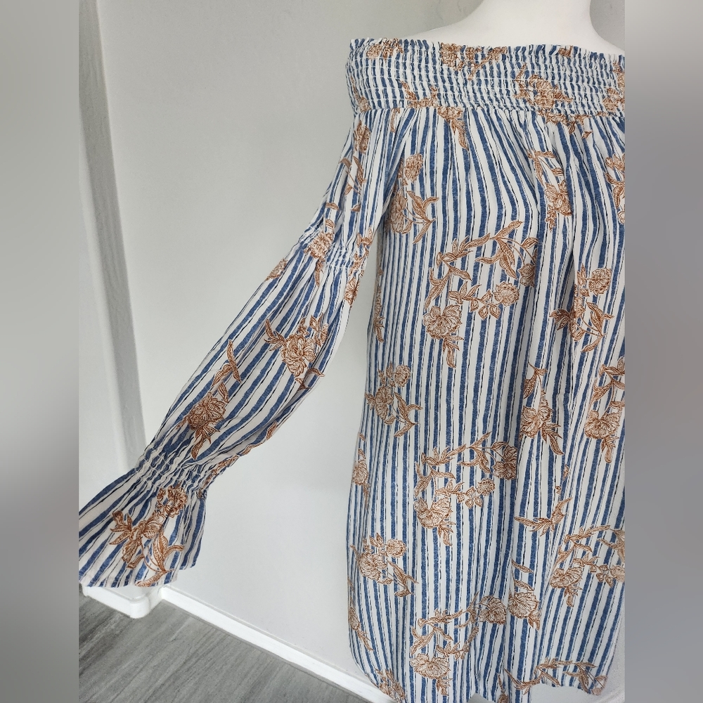 Maverick The Collection Off Shoulder Tunic Dress Ruffle Striped Floral Size S - Picture 5 of 13